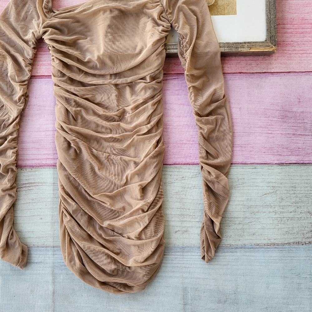 Princess Polly beige Charvi Mini Dredd Long Sleeve Bodycon Dress 8US - Picture 7 of 9